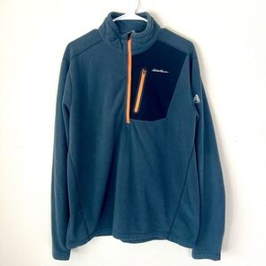 Eddie Bauer gray/teal quarter zip fleece jacket size large
